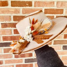 Country Style Cream Brimmed Hats, Artisan Flat Brim Hat For Fall, Beige Winter Festival Hat, Handmade Beige Hat For Fall, Beige Hat For Kentucky Derby Country Events, Cream Country Hat For Kentucky Derby, Country Style Cream Hat For Kentucky Derby, Beige Bohemian Hat For Fall, Beige Hats For Country Events In Fall