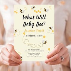 Baby Shower Editable Template Bumblebee Gender Reveal, Bee Invitations, Cute Invitation, Gender Reveal Party Games, Bee Gender Reveal, Gender Party, Gender Reveal Decorations, Gender Reveal Invitations, Modern Invitation