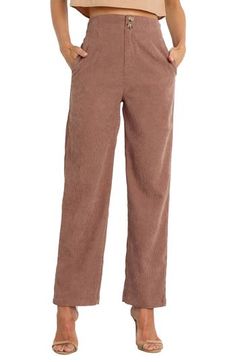 Fine-wale cotton corduroy brings casual comfort to high-waisted pants equipped with practical pockets in a straight-leg silhouette. Zip fly with two-button closure; back elastic waist Side-seam pockets 100% cotton Hand wash, dry flat Imported Corduroy Trousers With Pockets, Corduroy Wide Leg Pants With Pockets, Wide Leg Corduroy Pants With Pockets, Brown Corduroy Bottoms With Button Closure, Corduroy Straight Pants With Pockets, Corduroy Wide-leg Pants With Pockets, Straight Corduroy Pants With Pockets, Casual High-waisted Corduroy Pants, Fall Corduroy Bottoms With Pockets