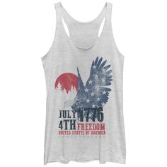 Shop the Lost Gods July 4th 1776 Freedom Heather White Racerback Tank Top. An eagle and "July 4th 1776 Freedom United States of America" is printed on this shirt. July 4th 1776, White Heather, And July, 4th Of July Outfits, An Eagle, Heather White, White Tank Top, Racerback Tank Top, States Of America