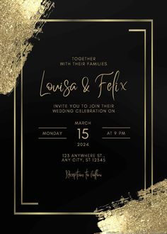 a black and gold wedding card