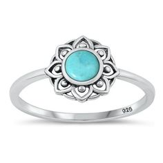 CHOOSE YOUR COLOR Simulated Turquoise Flower Mandala Ring .925 Sterling Silver Band Blue Cubic Zirconia Female Size 6 All our silver jewelry is crafted from .925 silver also commonly referred to as sterling silver. Sterling silver is the standard for beautiful high-quality silver jewelry and cannot be replicated by lower priced silver plated jewelry. It is 92.5% pure silver, mixed with alloys to add strength and durability to stand the test of time. Keep your fine jewelry shiny and elegant by st Mandala Ring, Simulated Diamond Rings, Turquoise Flowers, Black Onyx Ring, Silver Plated Jewelry, Flower Mandala, Plated Jewelry, Sterling Silver Bands, Boho Rings