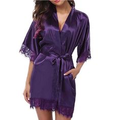 christmas Couple Pajamas, Wedding Kimono, Purple Bridesmaids, Lace Nightgown, Lace Kimono, Style Japonais, Satin Pyjama Set, Satin Pajamas, Silk Pajamas