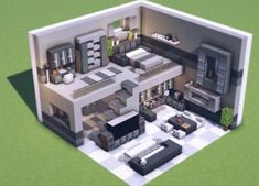 this is an image of a modern house in the style of minecraft with lots of furniture