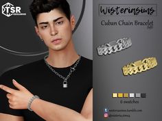 The Sims Resource - Cuban Chain Bracelet Sims 4 Cc Rings Male, Cuban Chain Bracelet, Boys Bracelets, Rose Choker, Mens Jewerly, Mens Chain Bracelet, Sims Four, Kids Create, Mens Chain Necklace