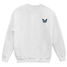 Butterfly Sweatshirt, Cute Butterfly Sweater, Butterflies Lover Sweater, Butterflies Sweatshirt, Butterfly Top Gift, Butterflies Gift Unisex Sweatshirt. This well-loved Unisex Sweatshirt is the perfect addition to any wardrobe. It has a crew neck, and it's made from air-jet spun yarn and quarter-turned fabric, which eliminates a center crease, reduces pilling, and gives the sweatshirt a soft, comfortable feel. * 50% cotton, 50% polyester * Fabric weight: 8.0 oz/y² (271.25 g/m²) * 1x1 athletic ri White Cotton Tops With Butterfly Embroidery, Blue Crew Neck Top With Butterfly Print, Blue Top With Butterfly Print And Crew Neck, Long Sleeve Cotton Tops With Butterfly Print, White Long Sleeve Top With Butterfly Print, Butterfly Print Relaxed Fit Crew Neck Top, Butterfly Print Crew Neck Top With Relaxed Fit, Relaxed Fit Butterfly Print Crew Neck Top, White Butterfly Print Top For Fall