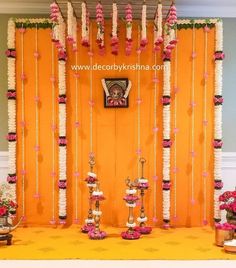 Pooja Background Decoration Indian Baby Shower Decorations, Indian Wedding Stage, Engagement Stage Decoration, Bridal Backdrops, House Warming Ceremony