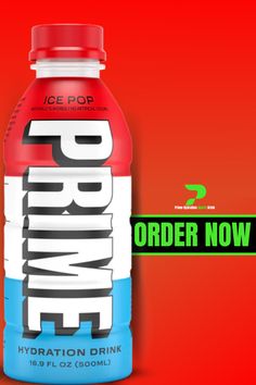 a bottle of ice pop on a red background with the words,'order now '