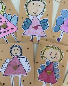 four handmade greeting cards with angels on them