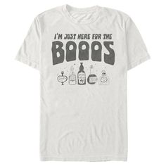 This funny Men's Halloween Tee from Lost Gods says "I'm Just Here for the Boos" with an assortment of spooky Halloween brews pictured below. Size: small. Color: white. Gender: male. Age Group: adult. Pattern: letters. Material: Cotton. Funny Halloween Shirts Men, Halloween Brew, Spooky Graphic Tees, Halloween Tees, Slim Fit Shorts, Cool Sweaters, Funny Tees, Stylish Shirts, Man Humor