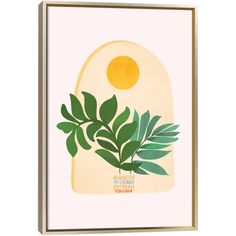 a framed print with green leaves and an egg in the background, on a white wall