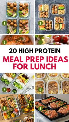 20 high protein meal prep ideas for lunch including chicken, salads, and more