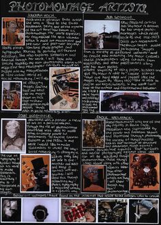 a black and white poster with many pictures on it's back side, including an image of the photographer