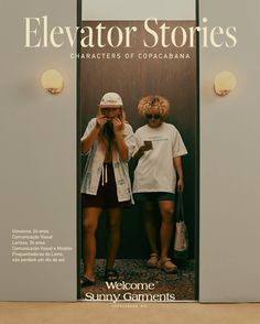 the cover of elevator stories magazine features two young women looking at their cell phones while standing next to each other