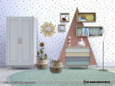 a child's playroom is decorated in pastel colors