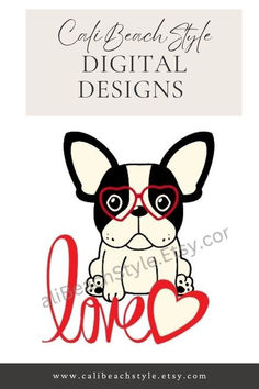 a dog with glasses and the words love