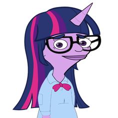 a cartoon character with long hair and glasses