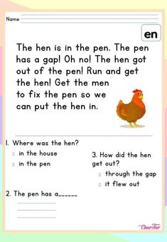 a printable worksheet for children to learn how to read the word chicken