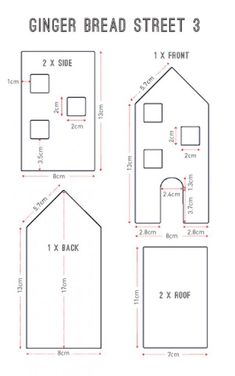 the ginger bread street 3 pattern is shown with measurements for each house and its size