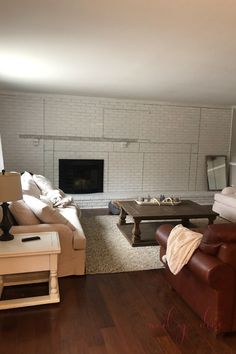 a living room filled with furniture and a fire place in the middle of a room