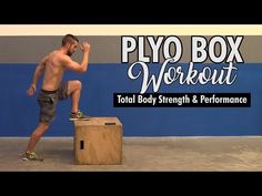 a man squats on top of a box with the words piyo box workout total body strength and performance