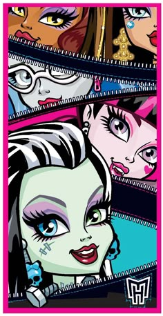 an image of some cartoon characters with different makeup colors and hair styles on their faces