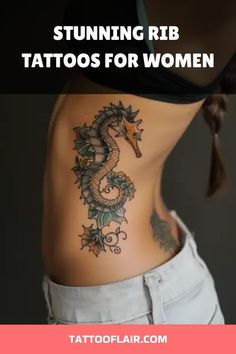 Flower Tattoo On Ribs, Colorful Seahorse, Rib Tattoos For Women, Fierce Animals, Meaningful Art, Natural Contour, Animal Motifs, Home Tattoo, Natural Line