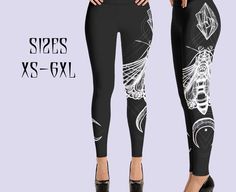 Hey, I found this really awesome Etsy listing at https://www.etsy.com/listing/723535430/moth-moon-leggingswitch Fitted Black Witchy Bottoms, Black Fitted Fairy Grunge Bottoms, Adam And Lilith, Goth Workout, Steampunk Outfits Women, Wiccan Clothing, Moon Leggings, Plus Size Goth, Womens Printed Leggings