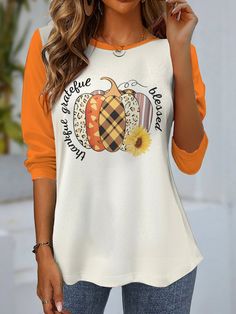 Shop Affordable Women T-shirts Spring/Fall T-shirt Long Sleeve Casual T-shirt Halloween T-shirt Loose Holiday Crew Neck On Justfashinnow.com Fall Long Sleeve T-shirt With Sublimation Print, Casual Orange Tops For Halloween, White Graphic Print T-shirt For Fall, Orange Letter Print T-shirt For Fall, Orange T-shirt With Letter Print For Fall, Orange Long Sleeve T-shirt For Fall, Orange Long Sleeve Tops With Letter Print, Orange Crew Neck Top For Halloween, White Graphic Tee For Fall