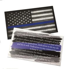 an american flag and a police officer's prayer sticker are on display next to each other