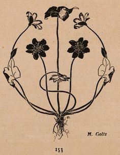 an old book with flowers and vines on it's cover, in black ink