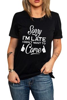 Black Contrast Letters Print T Shirt Loungewear Dresses, Slogan Design, Watches Women Fashion, Print Graphic, Floral Pants, Bold Black, Pant Shirt, Iced Coffee, Black Tee