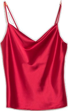 Solid Satin Tank Top For Party, Party Satin Camisole, Red Sleeveless Satin Camisole, Elegant Red Camisole With Spaghetti Straps, Party Satin Camisole With Satin Finish, Elegant Red Camisole Top, Chic Red Camisole For Night Out, Elegant Red Cami Tank Top, Red Satin Camisole