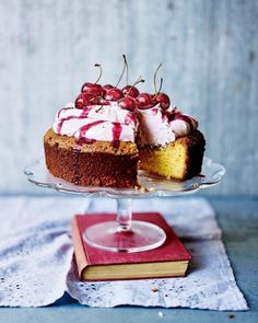 a cake sitting on top of a glass plate