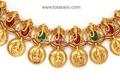 22 Karat Gold 'Lakshmi - Ganeshji' Necklace & Earrings Set with Color Stones (Temple Jewellery) - 235-GS3492 - in 40.100 Grams for USD $3182.89. 
Made in India by Totaram Jewelers Online this product is in Gold - 22 Karat BIS Hallmark 916 KDM Gold  & is an excellent gift for Adult - Women. Ships fully insured with secured guaranteed delivery for free with your order over $250 from New Jersey USA & comes with 30 days exchange policy. Color Stones, Temple Jewellery, Gifts For Adults, 22k Gold, Necklace Earring Set, Necklace Earrings, Earrings Set, New Jersey, Stone Color