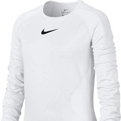 Nike Girl's Warm Dri-Fit Long Sleeve Training Shirt (White, Medium) Nike White Sports Top, Nike White Sports Shirt, White Long Sleeve Sports Tops, Fitted White Sports Shirt, Boys Nike Outfits, Camouflage Hoodie, Tops Nike, Nike Long Sleeve, Nike Pullover