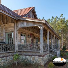 Porch views with Appalachian Antique Hardwoods' WeatherPlank Barnwood, RusticRails, VintageCraft Timber Veneers, and Backwoods Bark™.  What is your favorite feature of this exterior?   #customhome #reclaimed #appalachianantiquehardwoods #porchdecor #porchlife #exteriordesign #architecture #rusticmodern #rusticwood Woods Cabin, Rustic Houses, Green Building Materials, Rustic Homes, Porch Life, Barn Siding, Home Structure, You Are Home, Wooden Stairs