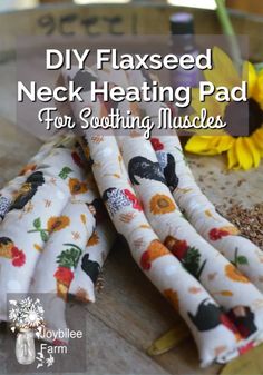 diy flaxseed neck heating pad for scooting muscles with text overlay