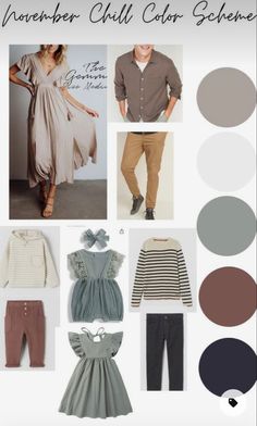 an assortment of clothing and accessories with the words november chill color scheme