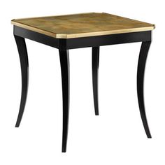 a small table with a wooden top and black legs