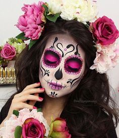 Sugar Skull Makeup Tutorial, Makeup Party Decorations, Skull Makeup Tutorial, Fantasy Make-up, Den Mrtvých, Skeleton Makeup