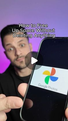 a man holding up his cell phone with the text how to free up space without deletiing anything