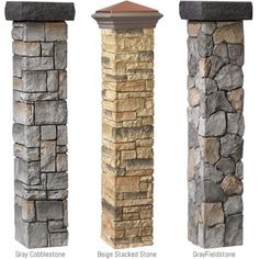 three different types of stone pillars