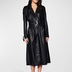 Details & Care Sleek And Sophisticated, This Faux-Leather Trench Is Designed In A Longline Silhouette With A Shaping Belt. Notched Lapels Belted Cuffs Gun Flaps; Storm Flap Removable Belt Lined 100% Polyester With 100% Polyurethane Contrast Hand Wash, Line Dry Size Medium $229 New To Poshmark? Sign Up Using The Code Limitedgems And Save $10 On Your Purchase! Fitted Belted Evening Outerwear, Fitted Belted Outerwear For Evening, Chic Fall Outerwear For Date Night, Elegant Belted Leather Jacket For Fall, Elegant Belted Leather Jacket, Elegant Long Sleeve Belted Leather Jacket, Sleek Belted Leather Jacket For Fall, Elegant Winter Outerwear For Date Night, Chic Long Coat Leather Jacket For Formal Occasions