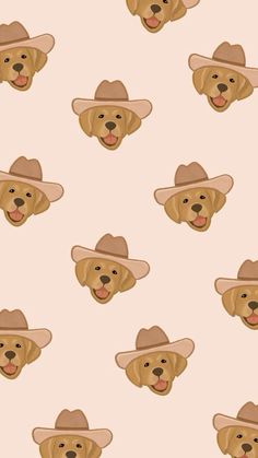 a dog wearing a cowboy hat on top of a pink wallpaper with other dogs in the background