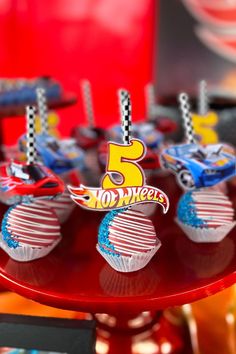 Check out this awesome Hot Wheels-themed birthday party! The cake pop sare so much fun!! See more party ideas and share yours at CatchMyParty.com Hot Wheel Cake Pops, Hot Wheels Party Favors Ideas, Hot Wheels Party Treats, Hot Wheels Birthday Treats, Hot Wheels Birthday Food Ideas, Porsche Birthday Party Ideas, Hot Wheels Birthday Party Favors, Hot Wheel Theme Birthday Party, Hotwheels Birthday Party Decoration Boys