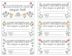 four mother's day coup cards with flowers and hearts