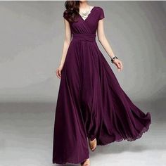 Material Polyester High Waist Maxi Dress, Long Chiffon Skirt, Dress Patterns Free, Short Sleeve Maxi Dresses, Cocktail Attire, فستان سهرة, High Waist Fashion, Maxi Robes, Party Dress Long