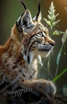 a close up of a cat near some plants