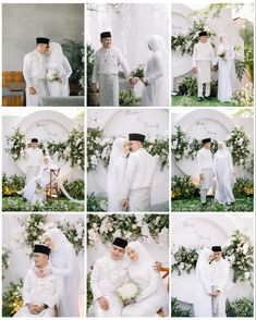 a collage of photos showing the bride and groom in traditional garb at their wedding